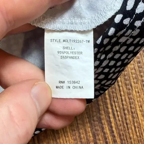 Melloday Womens L Black White Dot 1/4 Zip Top Stretch Blouse Tunic - Picture 4 of 8